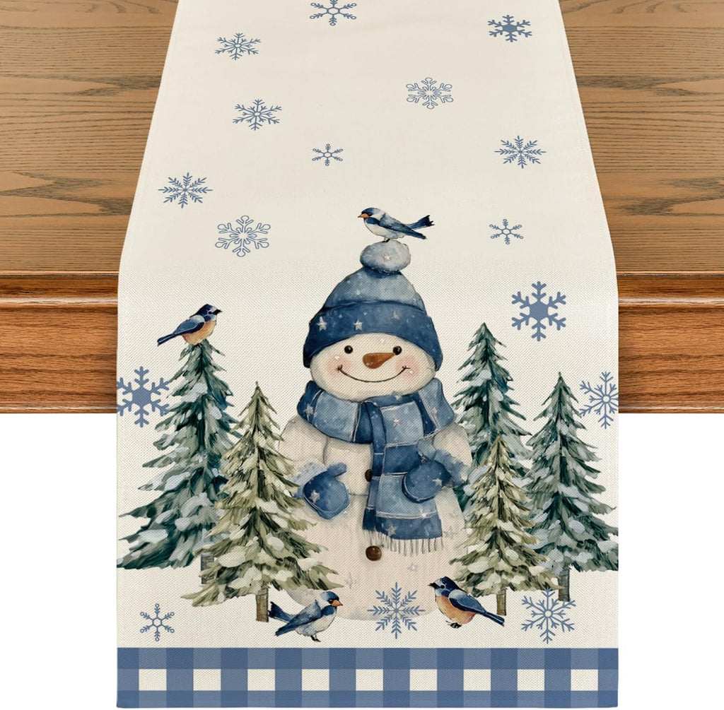 Artoid Mode Blue Snowman Winter Table Runner Home Party Decor 13x90 Inch