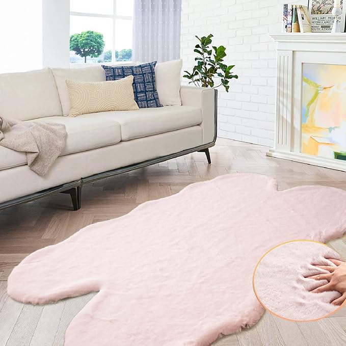 ORINOVA Pink Fluffy Shag Carpet Faux Bunny Washable Plush Fur Area Rugs by ORINOVA