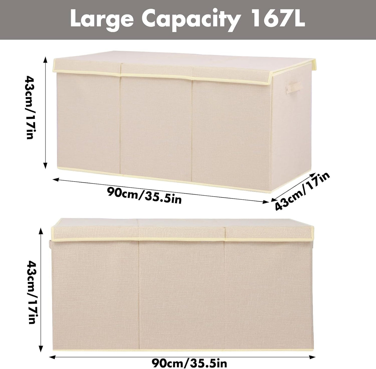 popoly 167L Large Toy Box Storage with Lid, Collapsible Kids Toy Storage