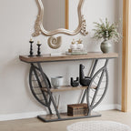 HavenlyYouth Leaf Design Console Table for Entryway, 3-Tier Storage, 30mm Thick Industrial Metal Frame, Easy-to-Assemble Narrow Accent Table, Space-Saving for Hallway, Entrance, Foyer.Gray