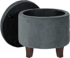 Homepop Home Decor | Upholstered Round Velvet Tufted Foot Rest Ottoman | Ottoman with Storage for Living Room & Bedroom | Decorative Home Furniture, Dark Gray Small