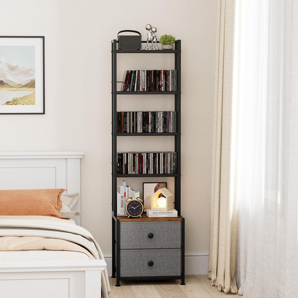 CD Storage Rack with Drawer, 5-Tier Media Storage Shelf