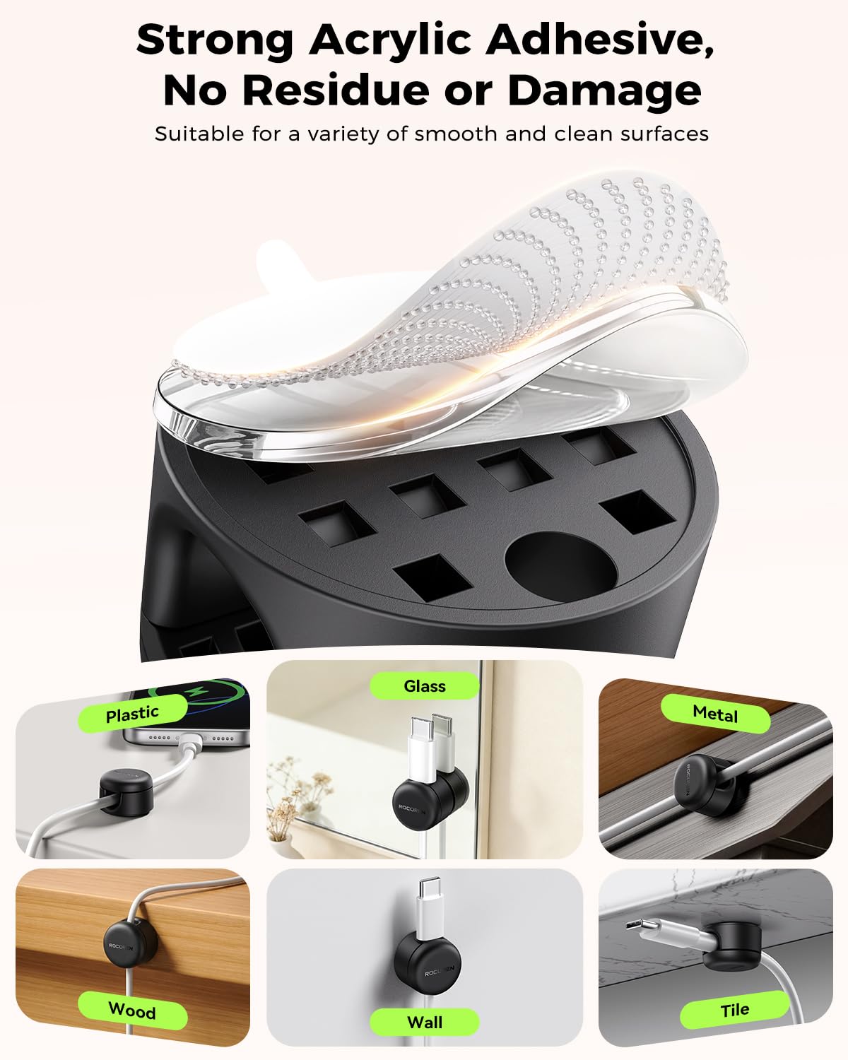 Rocoren 50‑Pack Rotatable Cable Clips & Cord Straps Cable Management Kit