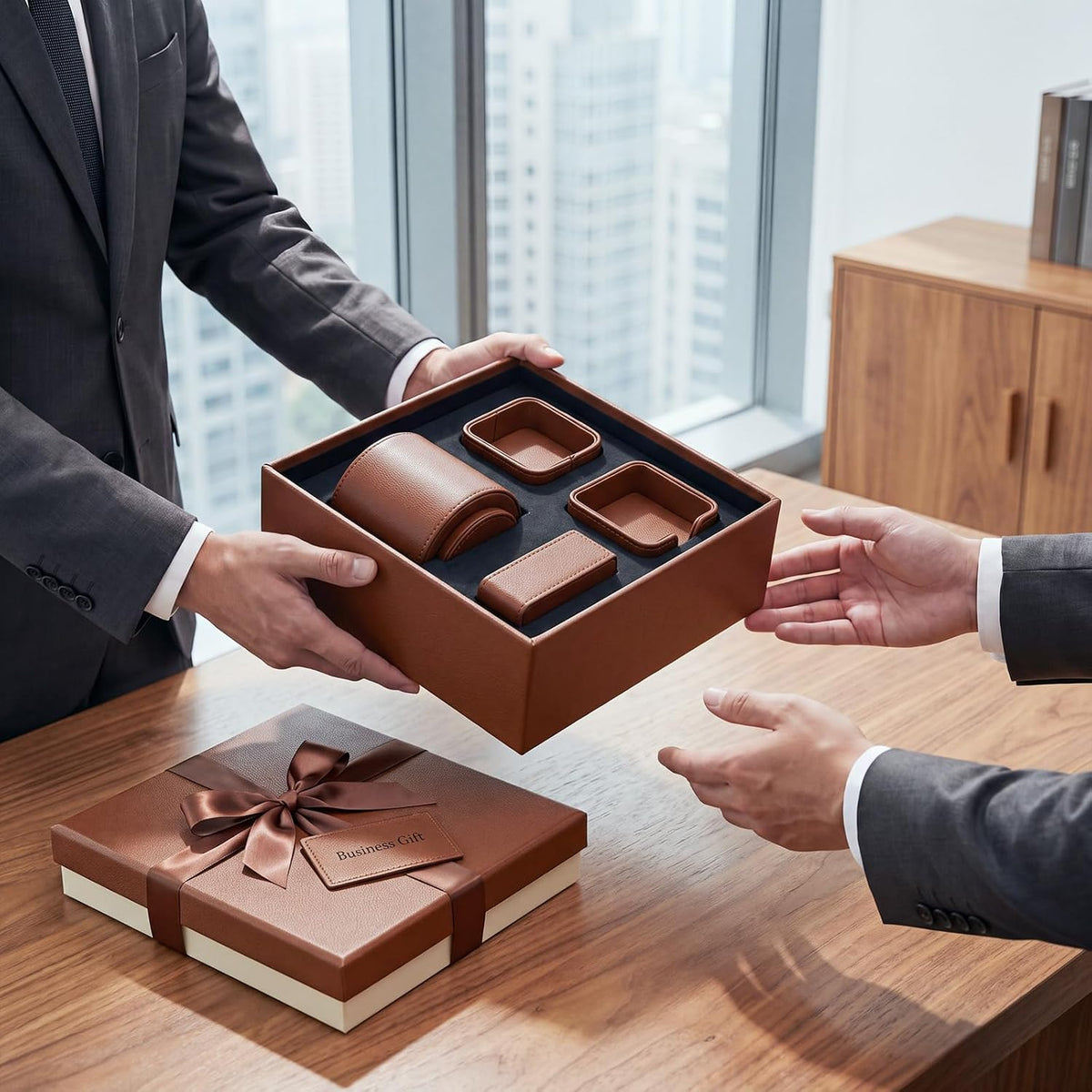 4 Pcs Aesthetic PU Leather Desk Organnizer Set, Brown