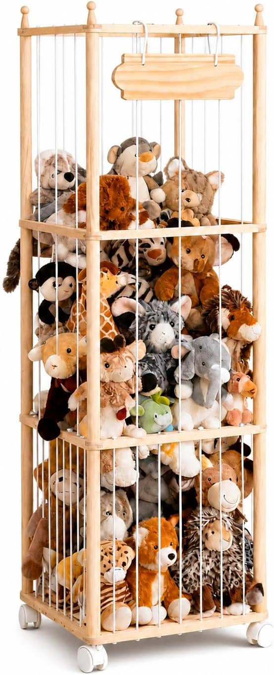TANONE Stuffed Animal Storage with Wheels - Large Stuffy Storage for Kids