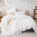 JOLLYVOGUE Bright White Queen Comforter Set,3pcs Ruffle Seersucker Bed Set