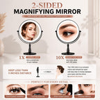 Vanity Mirror with Lights, 10X Magnifying Mirror with Light for Women, 2000 mAh Makeup Mirror with Lights and 3 Colors, 360 Degree, 2-Sided, 9 Inch, Black