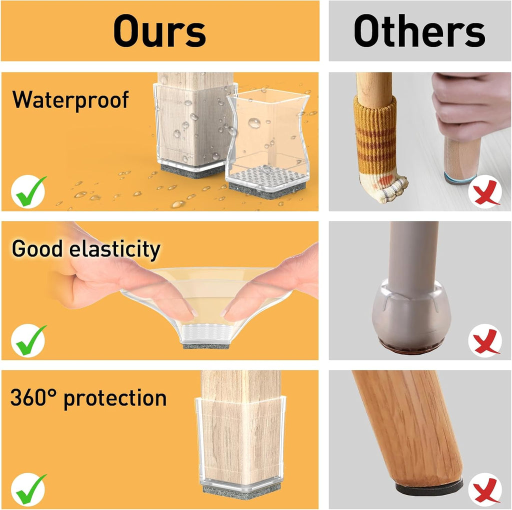 Clear Square Chair Leg Protector for Hardwood Floors (1 1/4 Inch)