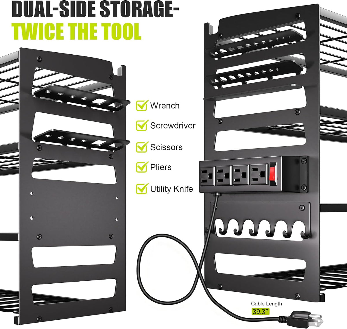 Gotega Large Power Tool Organizer Wall Mount with Charging Station, Black