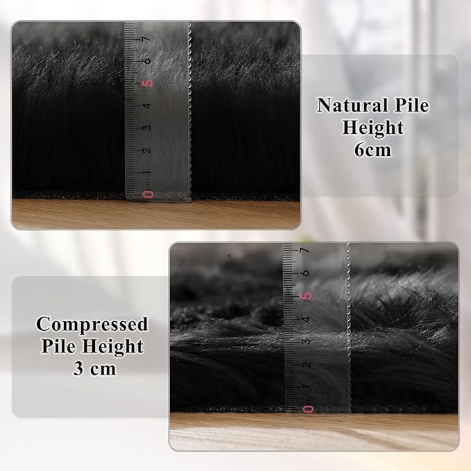 ORINOVA Black Round Rugs 6ft Fluffy Washable Faux Sheepskin Shaggy Fur Rugs - Image 5