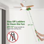 Ceiling Fan Cleaner Duster with 6 Ft/72'' Extension Pole High Ceiling Fan Blade Cleaning Tool Microfiber Duster Reusable Pads for Cleaning Ceiling Fan, Baseboard, Blind, Cobweb, Molding