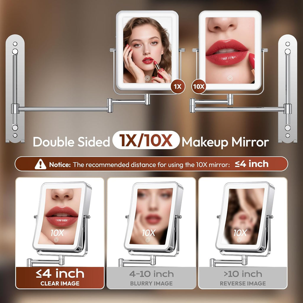 7“ Height Adjustable Wall Mounted Lighted Makeup Mirror with Light