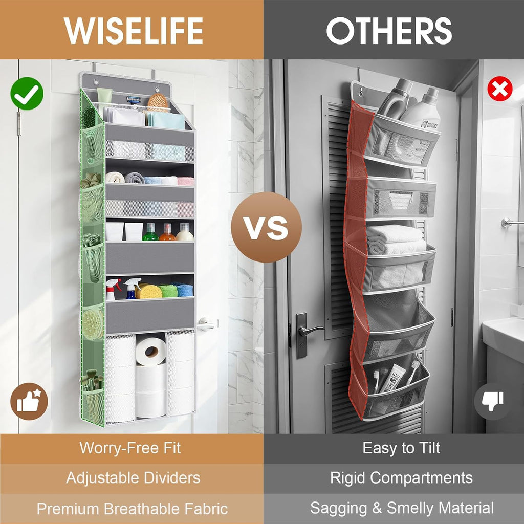 WISELIFE 5-Tier Over the Door Organizer for Nursery Hanging, Gray