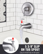 Bathtub Shower Faucet Set with Valve, 6-Inch Showerhead and Tub Spout
