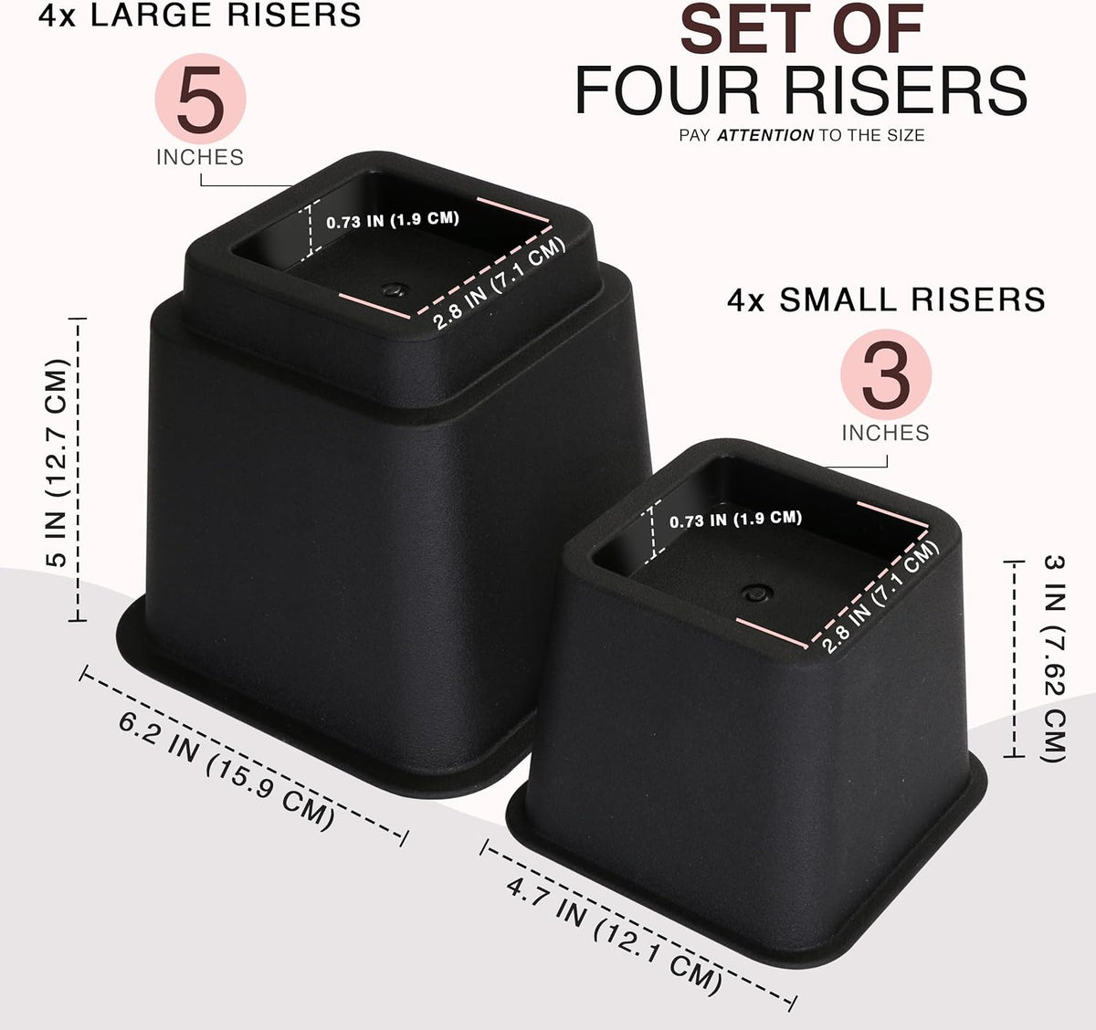Utopia Bedding Heavy Duty Bed Risers, 3, 5, 8 Inch, Pack of 4, Black
