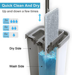 BOSHENG Mop and Bucket with Wringer Set, Hands Free Flat Floor Mop and Bucket, 3 Washable Microfiber Pads Included, Wet and Dry Use, Home Floor Cleaning System for All Floor Types and Windows