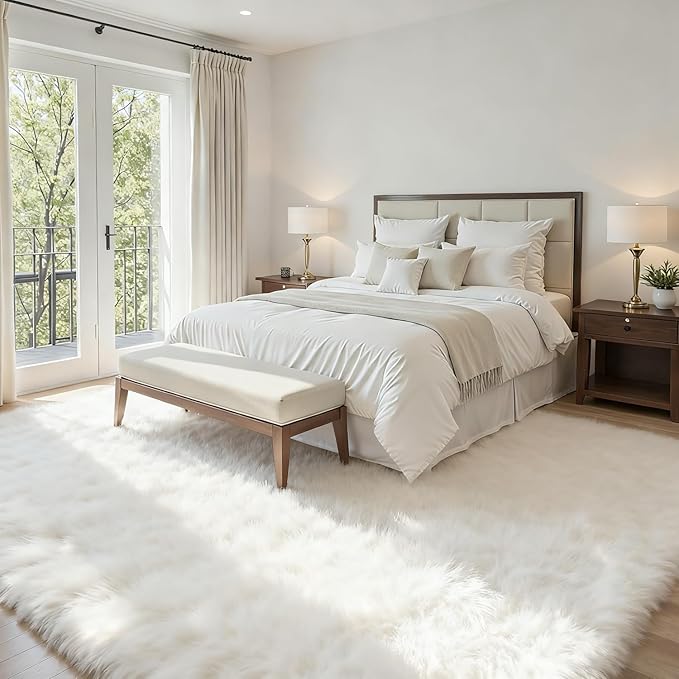5x8 Area Rugs for Living Room: Soft Fluffy Shag White Rugs for Bedroom - Image 3
