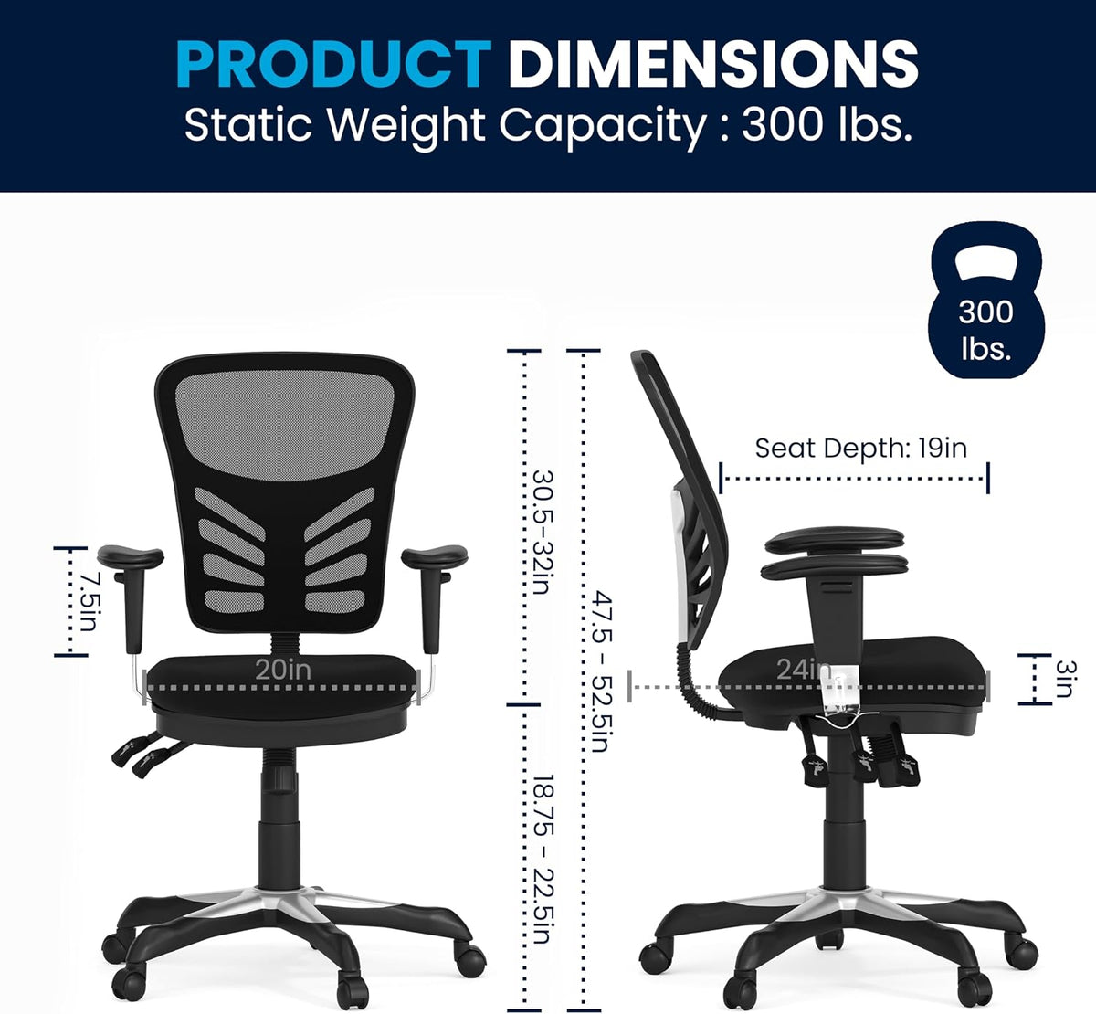 Flash Furniture Mid-Back Black Mesh Multifunction Executive Swivel Ergonomic Office Chair with Adjustable Arms