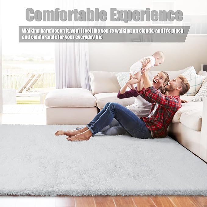 8x10 Fluffy Area Rugs for Living Room, Shag Area Rug for Bedroom, Soft White - Image 7