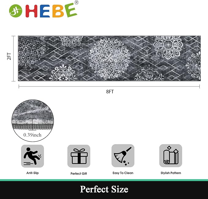 HEBE Hallway Runner Rug 2'x8' Washable Vintage Distressed Area Rugs Non Slip - Image 2