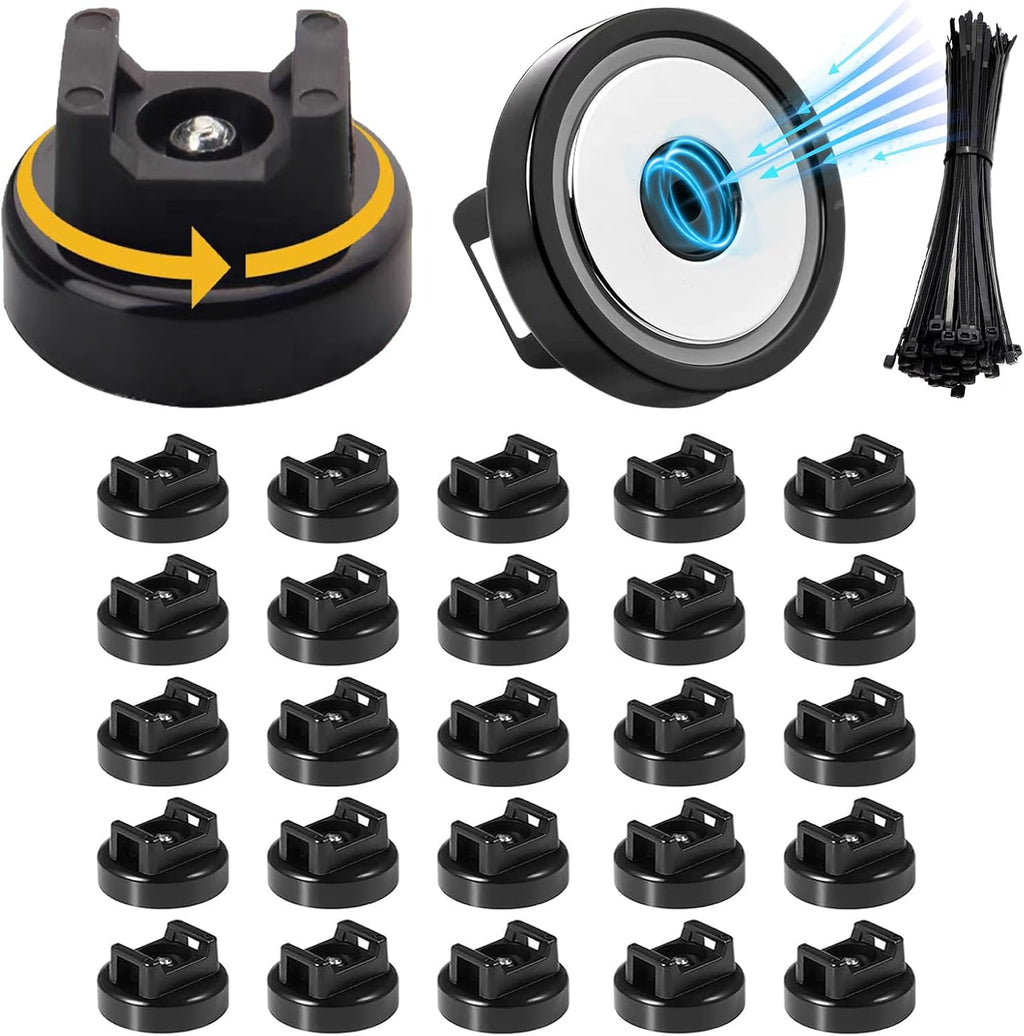 25 Pcs zbab1 Magnetic Zip Tie Mount Base, 35LBS Strong Magnetic Wire Holder & Cable Clips,Magnetic cable management for cars, offices, homes, and boats Diameter 25mm
