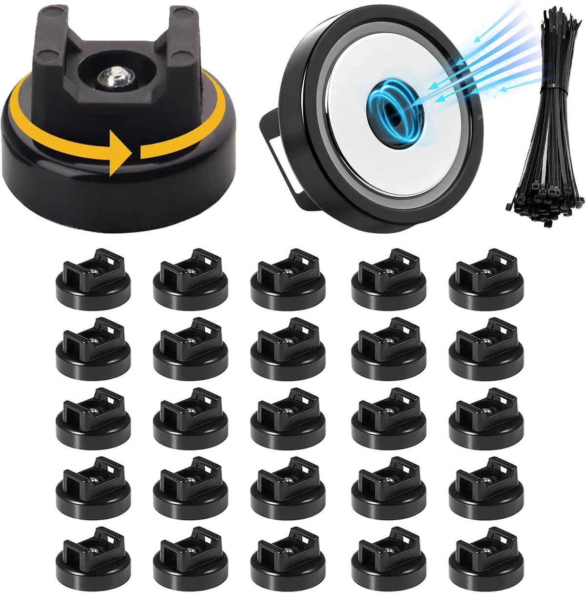 25 Pcs zbab1 Magnetic Zip Tie Mount Base, 35LBS Strong Magnetic Wire Holder & Cable Clips,Magnetic cable management for cars, offices, homes, and boats Diameter 25mm