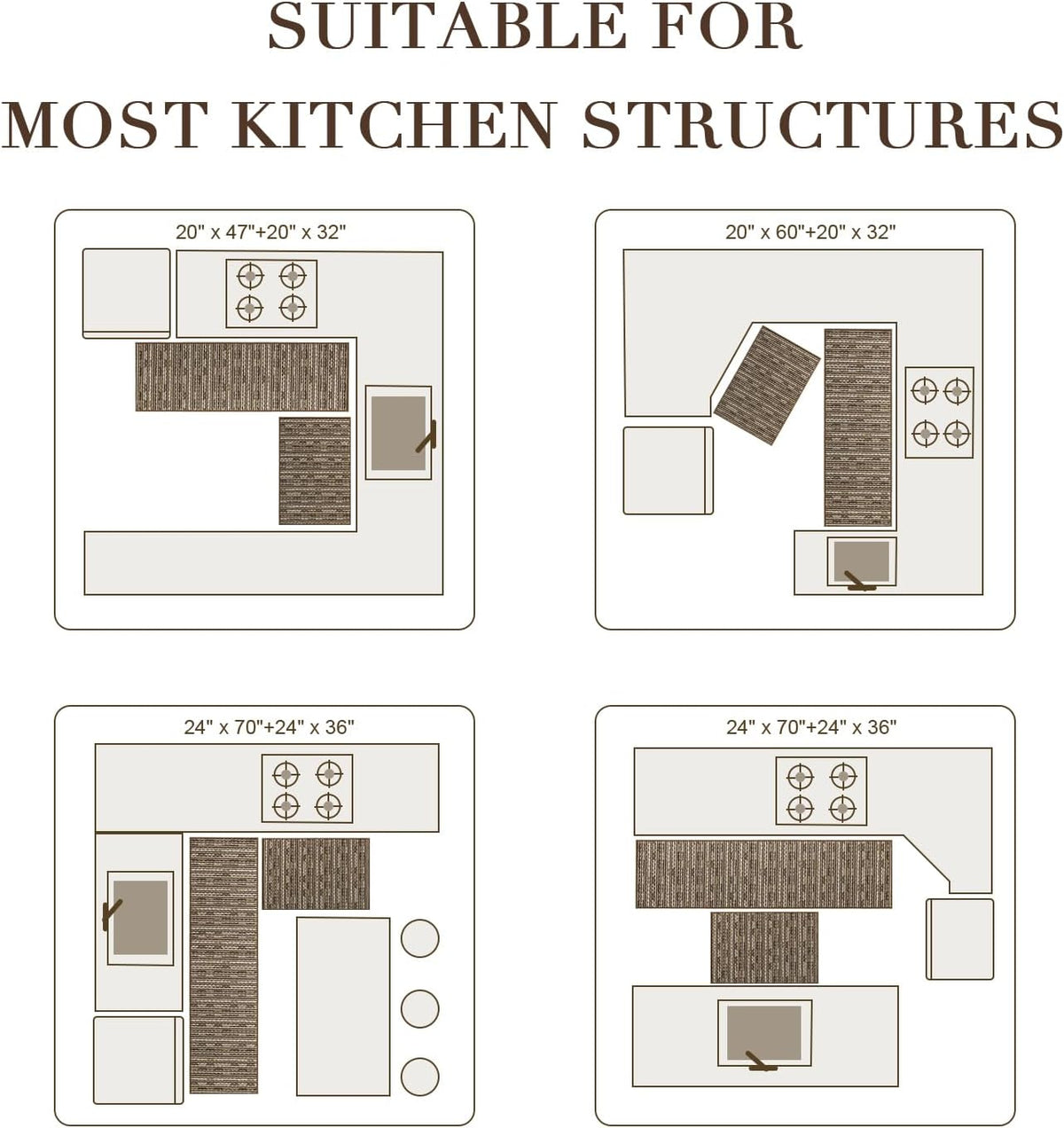 BSICPRO Kitchen Rugs Sets of 2, Non Slip Kitchen Mats for Floor, Brown
