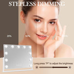 ROLOVE 16 x 12.9 in Hollywood Vanity Mirror with Lights, Tabletop Lighted Makeup Mirror, 11 Dimmable LED Bulbs, 3 Color Lights, Detachable 10X Magnifying Mirror, White, for Desk, Bedroom & Dorm
