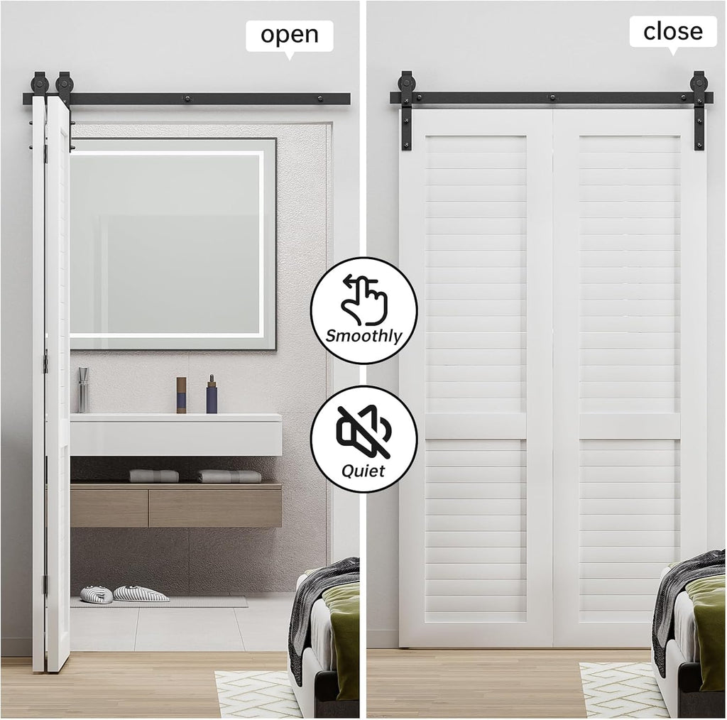 36" Bi-Folding Sliding Barn Door Hardware Track Kit,Smoothly&Quietly,Side Mounted Black Roller,Easy Install,Door Not Included [Fit Double 16" Bifold Doors]
