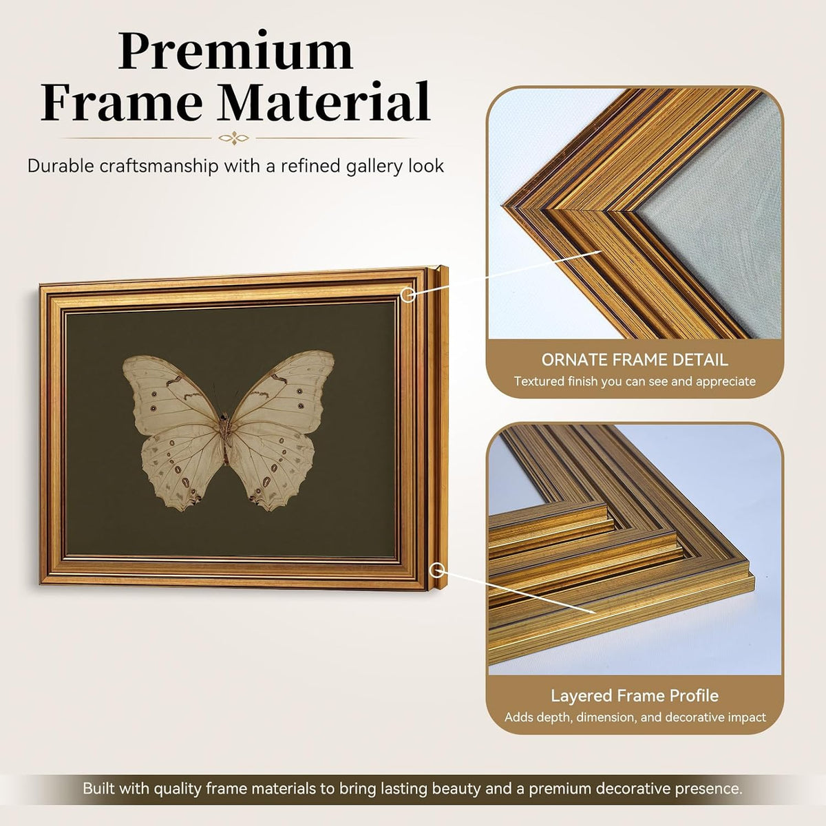 Vintage Butterfly Wall Art Gold Framed Canvas Print 8x10 inch