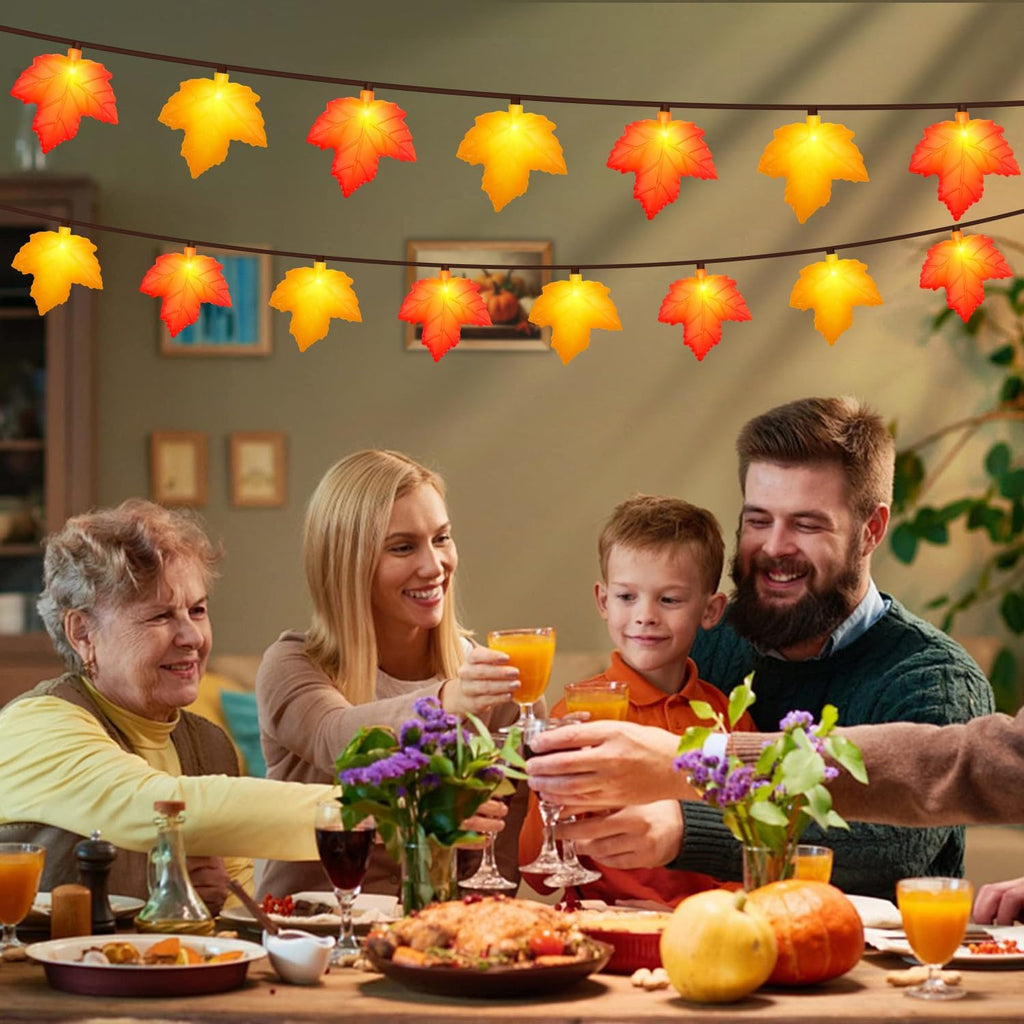 Fall Decor Maple Leaf Lights, 8.5Ft Fall String Lights Plug In with 10 LED Orange & Yellow Maple Leaf Light, Fall Leaves Light Indoor Outdoor for Home Fireplace Party Harvest Thanksgiving Decorations