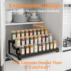 Spice Rack Organizer for Cabinet, 3-Tier Expandable 14.37"–26.02" Seasoning Organizer Shelf – Sturdy Metal Spicy Shelf for Jar & Bottle Storage in Kitchen Cabinet & Pantry, Black