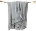 lifein Throw Blanket for Couch, Soft Boho Decor Bed Throw, Cozy Grey Knitted by lifein
