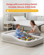QPAU Inflatable Toddler Travel Bed with 3-Sided, Extra Large, Gray