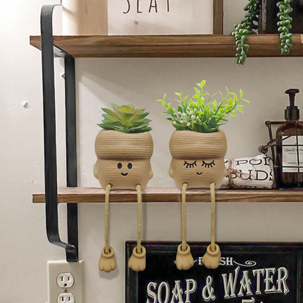 2PCS Smiley Face Succulent Artificial Plants Planters, Cute Plant Pot