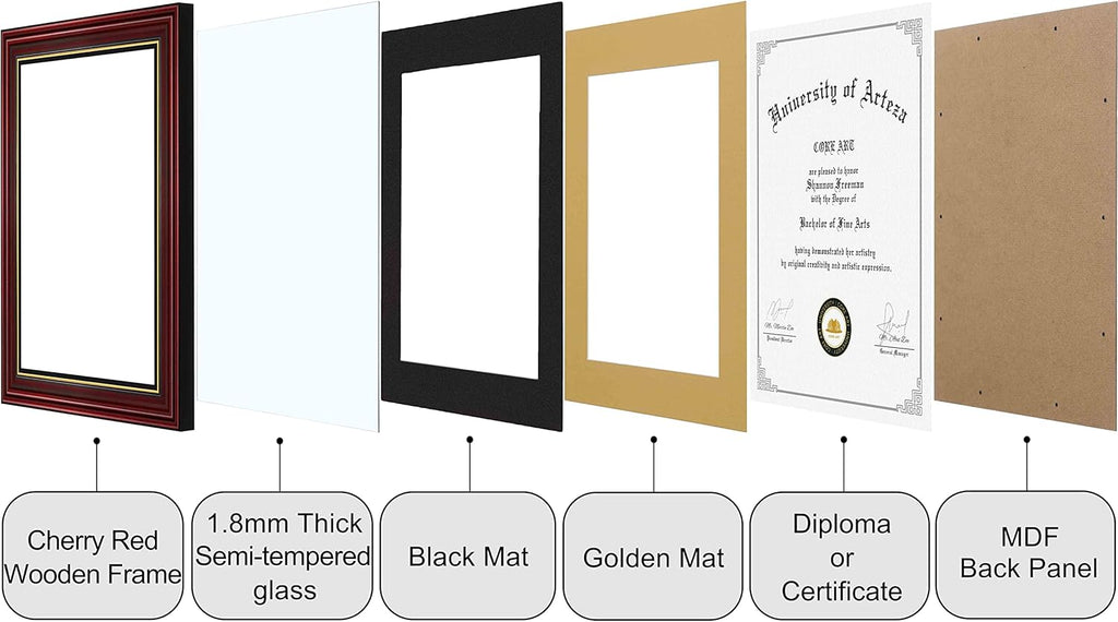 CORE ART 15x18 Diploma Frame, Cherry Red, Black Mat for 11x14