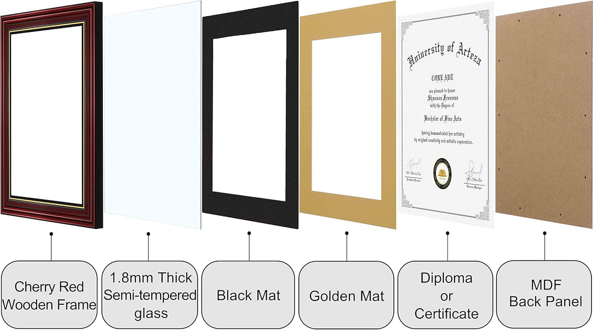 CORE ART 15x18 Diploma Frame, Cherry Red, Black Mat for 11x14