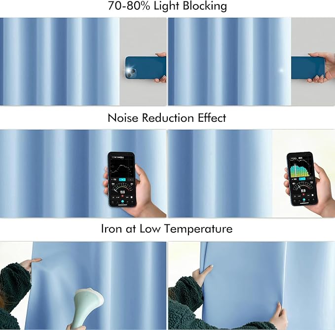 MIULEE Sky Blue Back Tab Blackout Curtains 120 Inch Long 2 Panels Set - Image 5