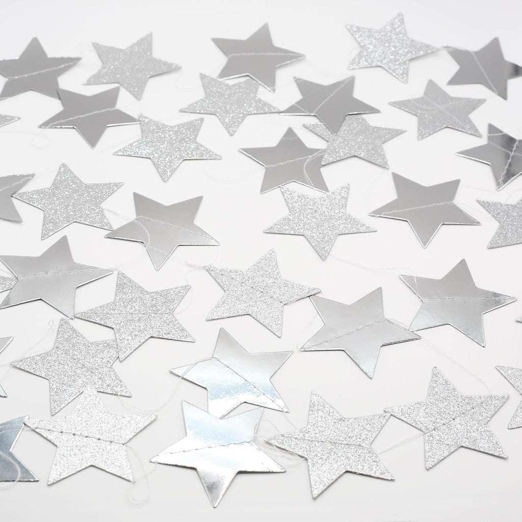 Disco Silver Party Decorations Garland-Hanging Birthday Paper Star Streamer Banner,Bachelorette Engagement Bridal Shower Wedding Christmas New Years Graduation 52FT Supplies Joylune