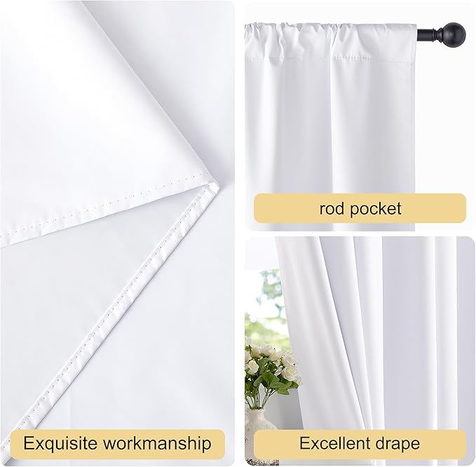 NICETOWN Bedroom 100% Blackout Curtains, 2 Panels, 34 by 40, Snow White - Image 5