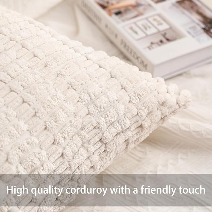 Pack of 2 Corduroy Decorative Throw Pillow Covers 12x20 InchSoft Boho Striped - Image 2