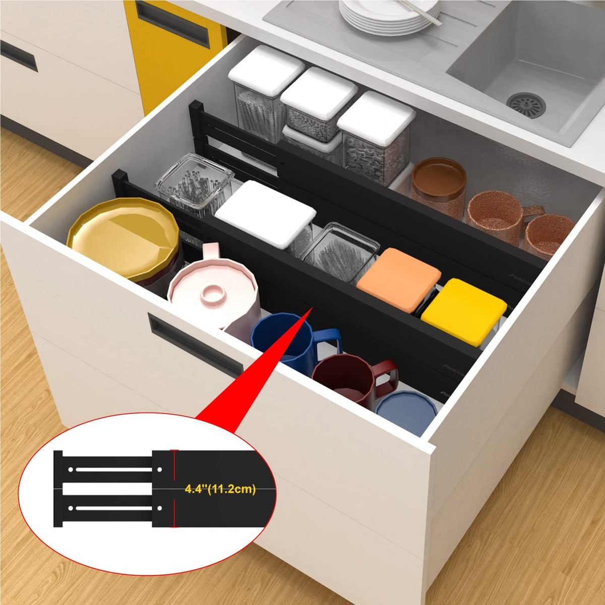 Bamboo Drawer Dividers Organizers, Expandable Drawer Separators Splitter,17-22 inches Long Adjustable Spring-loaded Organizer for Large Utensil, Clothes, Tools Drawers (Black)