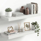 Fun Memories 12" Deep Floating Shelves for Wall, Set of 2, 32 Inch Long Wall Shelves, 2" Thick Storage Display Shelves with Invisible Brackets for Living Room Bedroom Kitchen, White