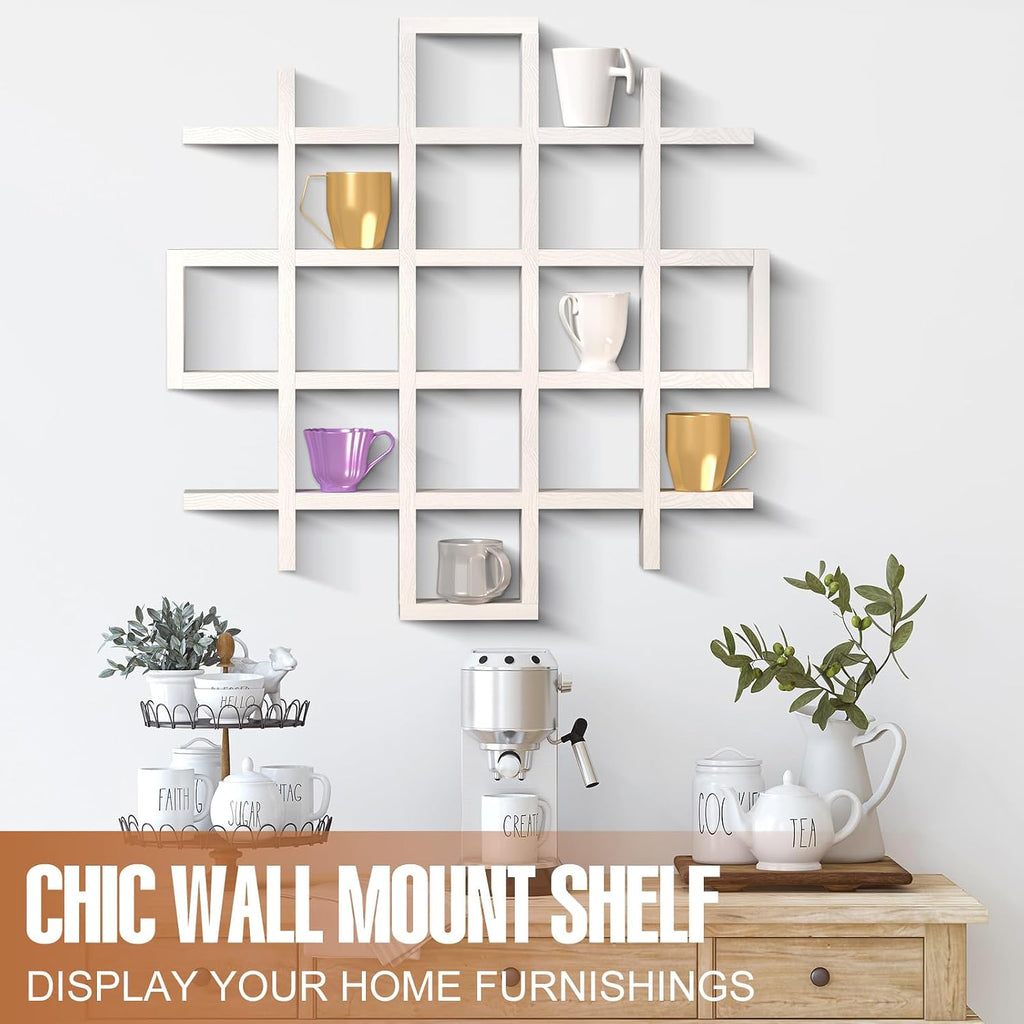 Suzile Mug Display Shelf Wall Mounted,Grid Size 5.1x5.1x3in,White