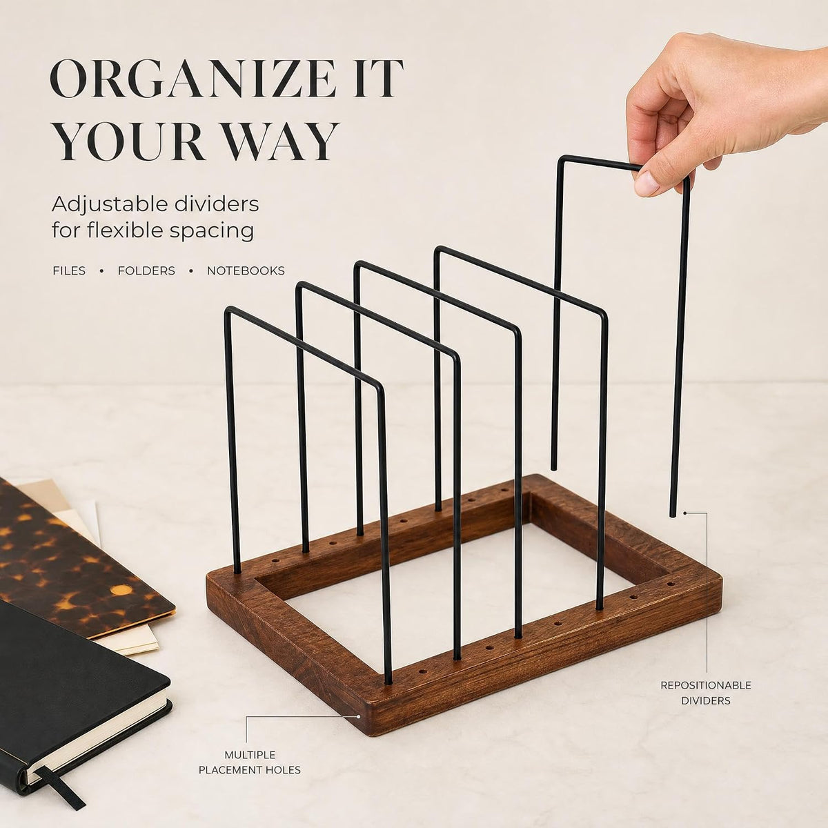 ZICOTO Stylish File Organizer for Desk - Premium Wooden Document Holder