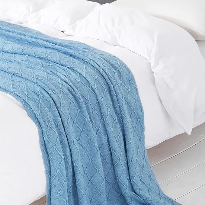 BOURINA Blue Throw Blanket 50 x90 Inches Throw Textured Solid Soft Sofa Throw - Image 3