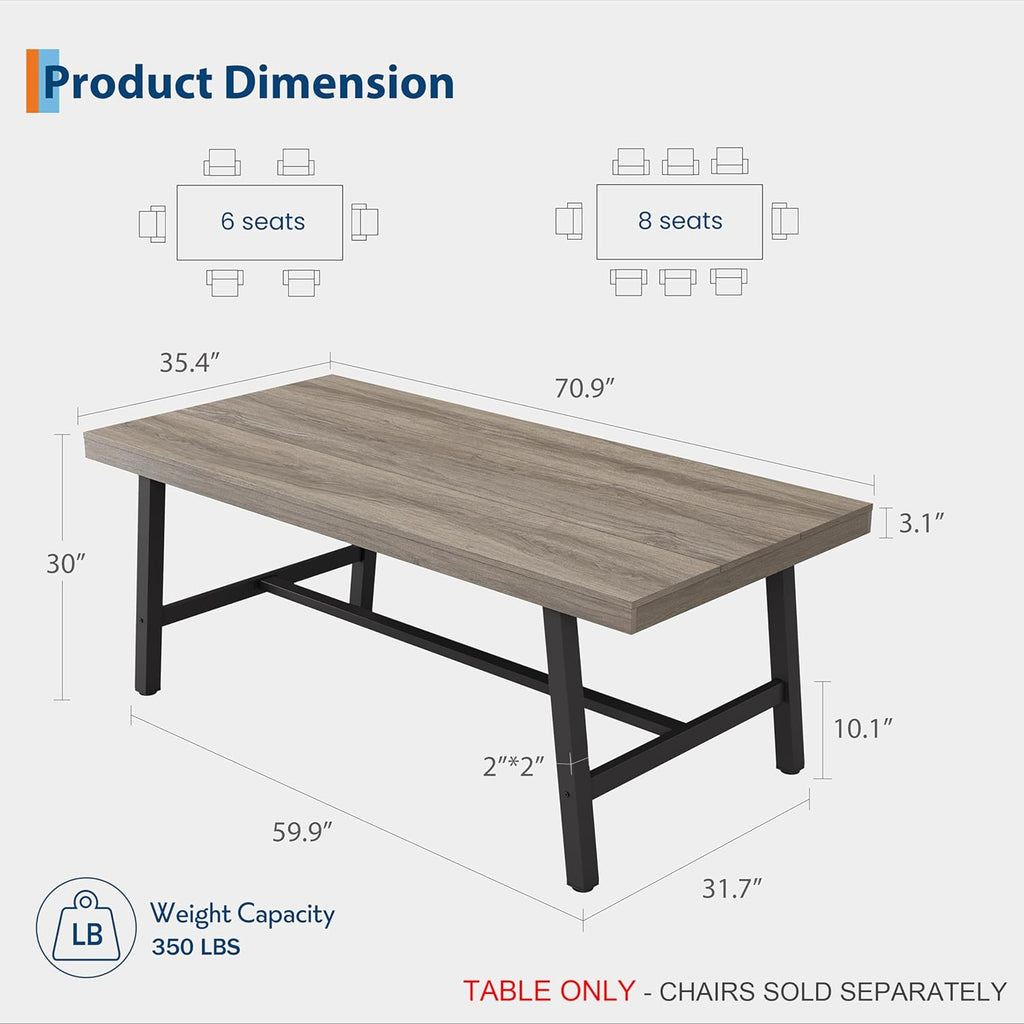 71''Industrial Dining Table for 6-8 People,Large Kitchen Table