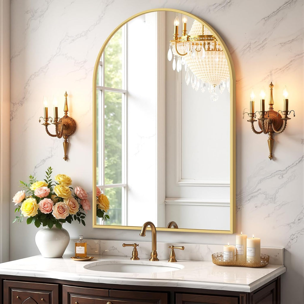 Bathroom Mirror for Wall, 30x22 Inch Rounded Rectangle Mirror, Black Metal Framed Bathroom Vanity Mirror for Restroom Farmhouse, Anti-Rust, Tempered Glass, Horizontally or Vertically Hanging