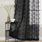 YJ YANJUN Vintage Lace Curtains 84 Inches Long-Victorian Floral Pattern Black - Image 6