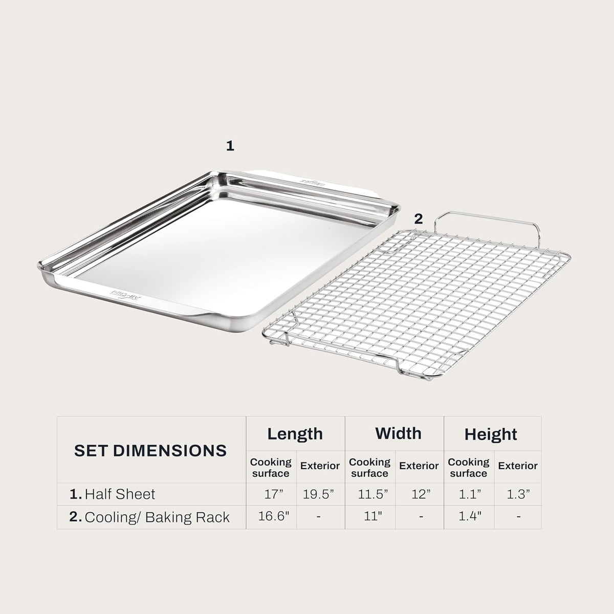 All-Clad Stainless Steel Half-Sheet Baking Pan 13" x 21" with Cooling Rack - Tri-ply Bonded for Consistent Baking- (Roast, Bake Cookies, Brownies and More) Professional Stainless Steel Bakeware